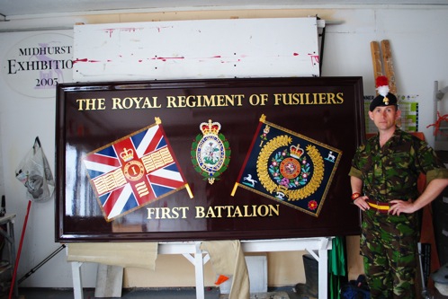 Full Military battle colours sign in Gold leaf and signwriters enamels