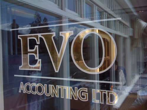 Gold leaf on glass office window