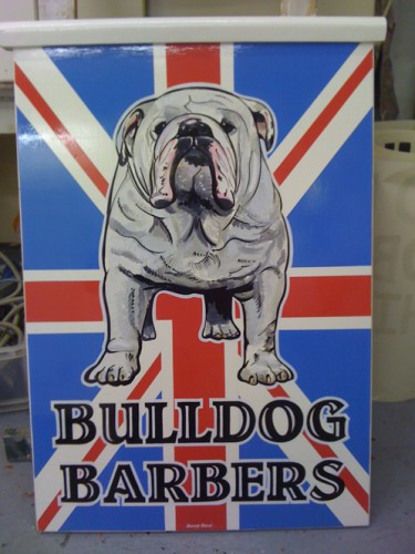 Barbers shop sign with painted pictorial