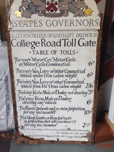 The original, historical, Dulwich College Estate toll gate sign
