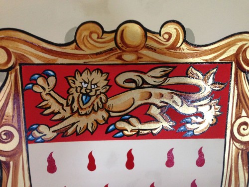Close up of the hand painted lion in the Chichester coat of arms