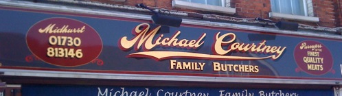Traditional style signwritten butchers shop sign
