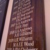 Gold leaf names on a mahogany honours roll board