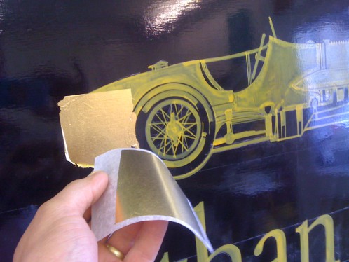 23 carat Gold leaf is applied by hand to the design painted in specialist gold size.