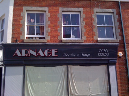 Arnage Vintage, signwritten shop front in Midhurst West Sussex