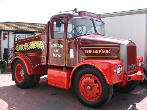 Vintage Scammel fairground vehicle signwritten and gilded