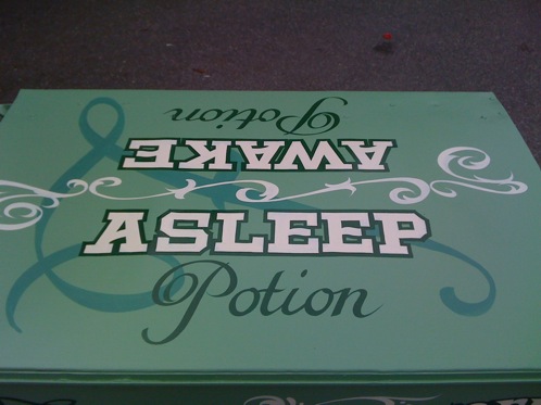 Painted lettering and scrollwork