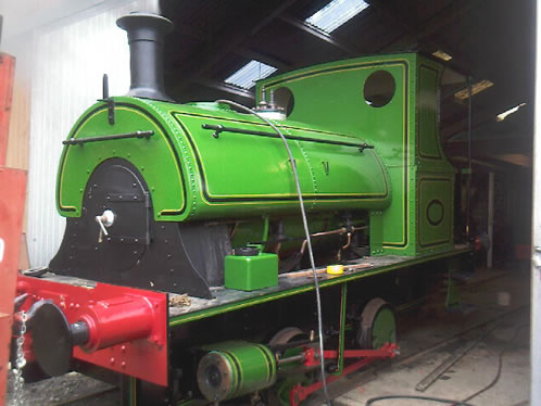 Hand coachlining and pinstriping of Percy steam locomotive