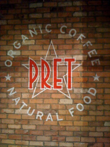 Pret a manger hand signwritten wall display