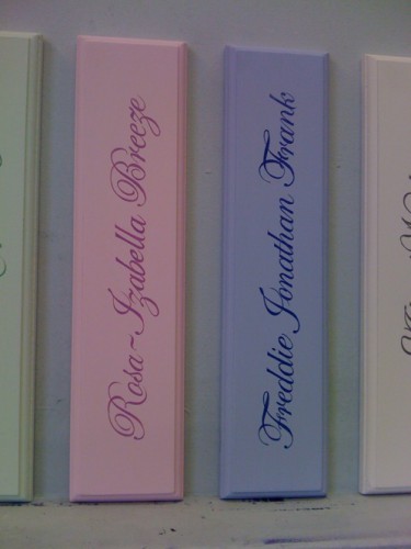 Childrens bedroom door name plaques, hand written