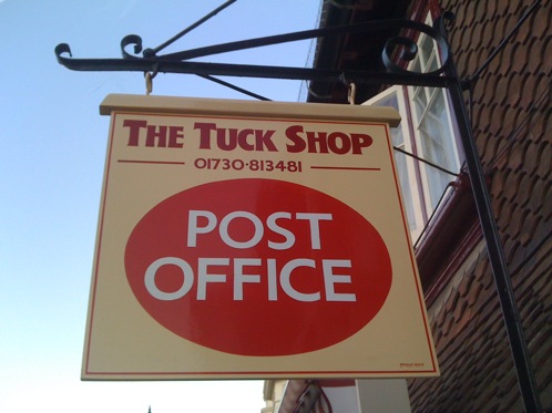 Hand sign written Post Office sign