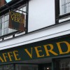 Hand painted fascia sign and swinging sign for caffe verdi